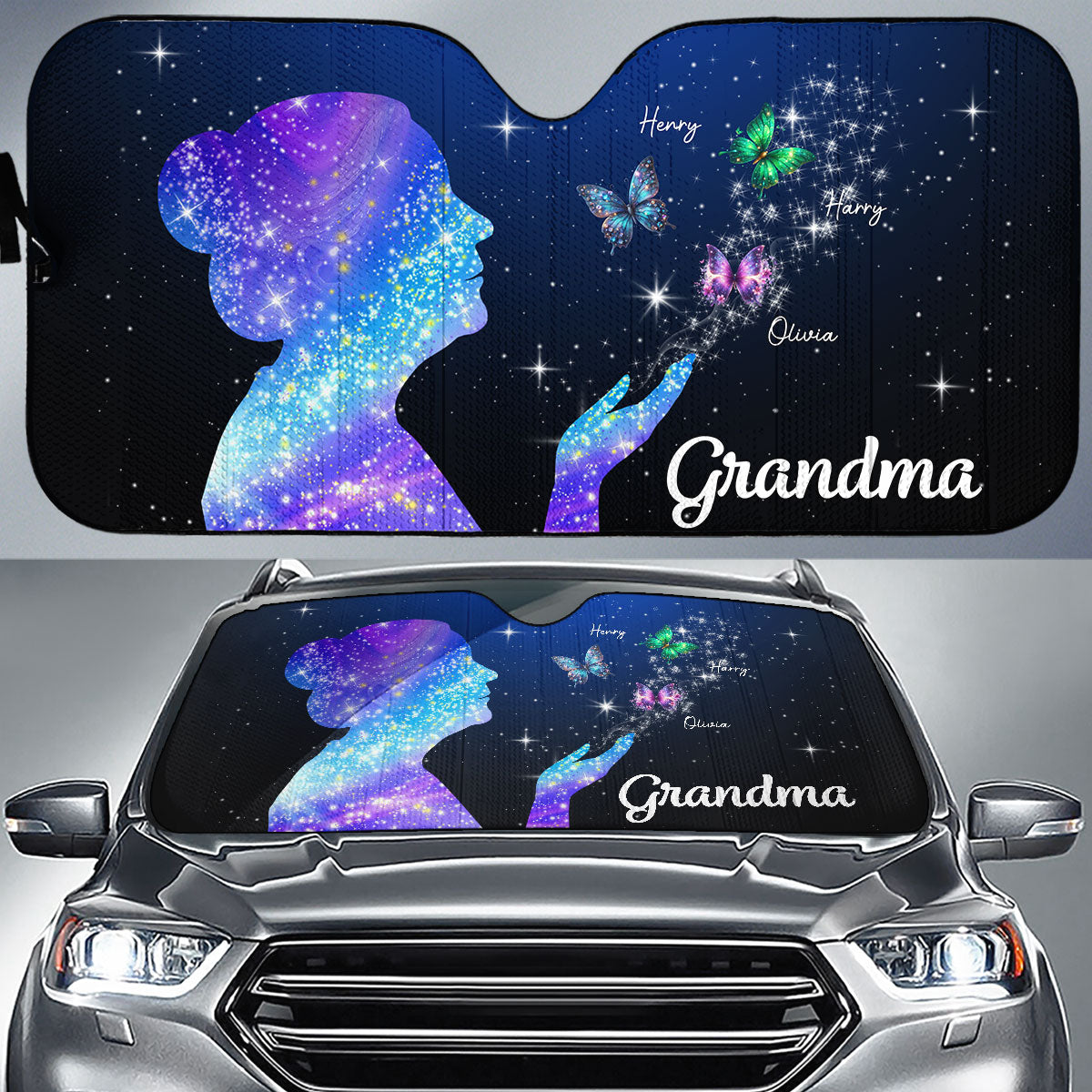 Grandma And Kids Beautiful - Personalized Car Sunshade