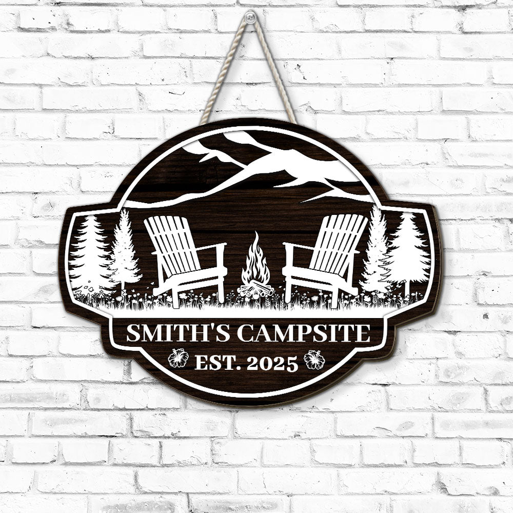 Custom Family Campground Sign, Campsite Outdoor Wall Decor • Family Campsite - Personalized Wood Sign