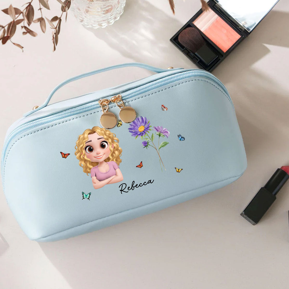 Every Child Is A Wildflower - Personalized Leather Makeup Bag