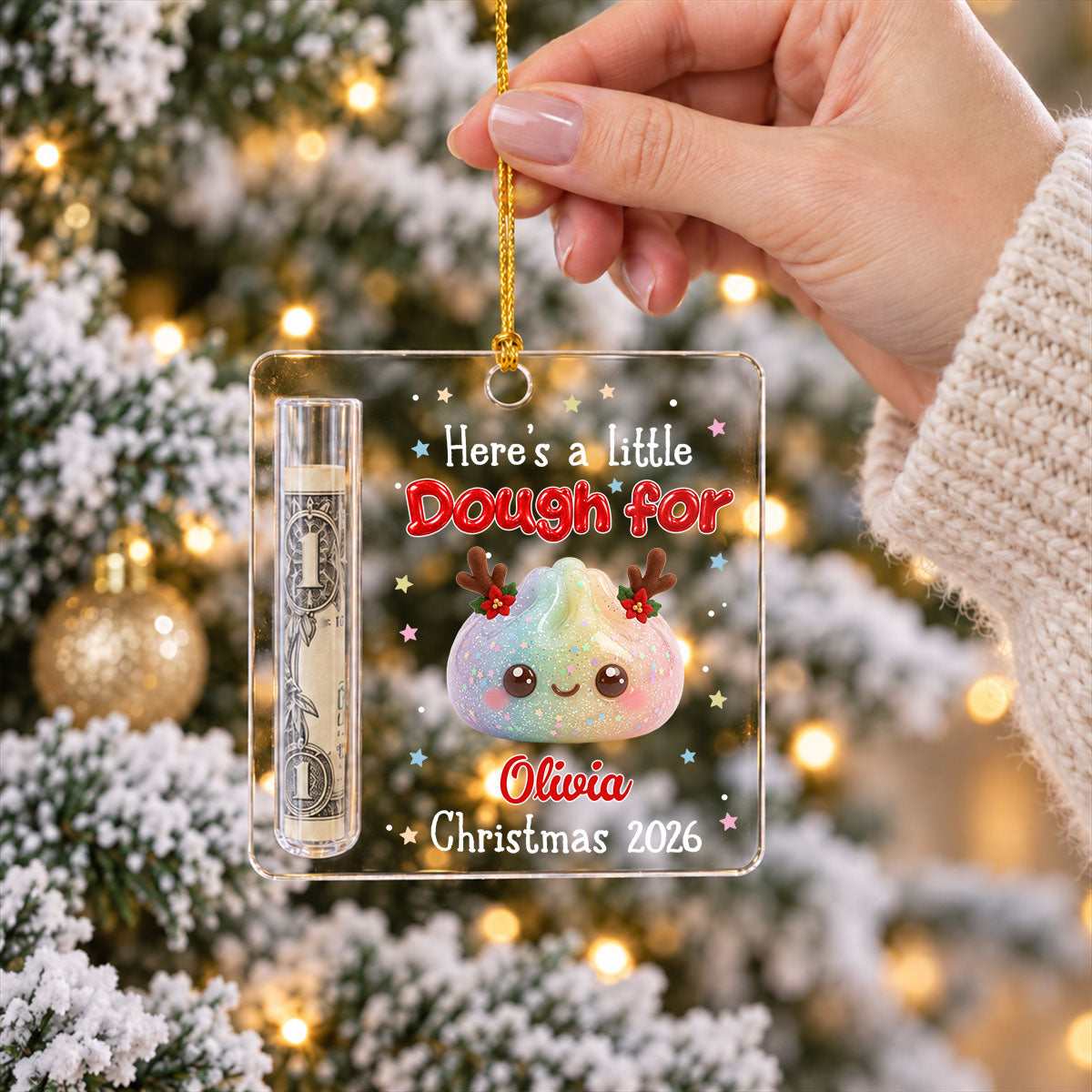 Custom Family Ornament, Christmas Gift for Family Members •  Personalized Christmas Dumpling Squishy - Personalized Cash Gift Ornament
