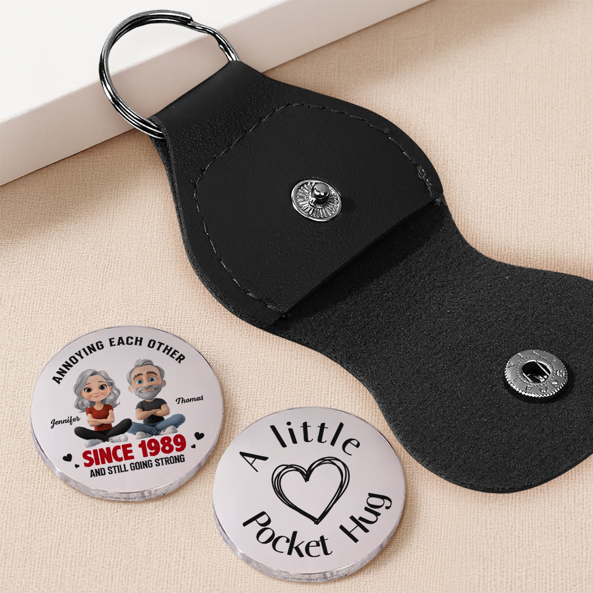 Custom Coin Keychain for Husband, Couple Anniversary Valentine's Day Gifts • Love You Forever - Personalized Pocket Hug