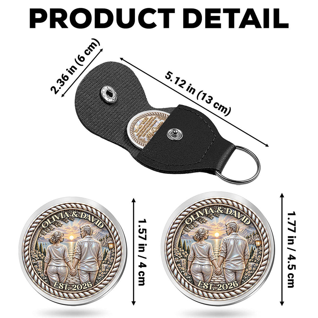 Custom Coin Keychain for Wife, Couple Anniversary Valentine's Day Gifts • Never Far Away - Personalized 3D Printing Pocket Hug