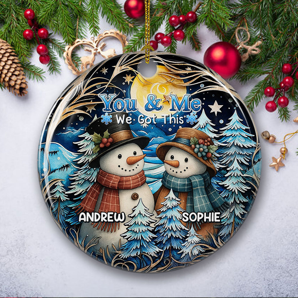 Custom Couple Christmas Ornament, Anniversary Gift •  Timeless Winter Ornament - Personalized Ceramic Ornament