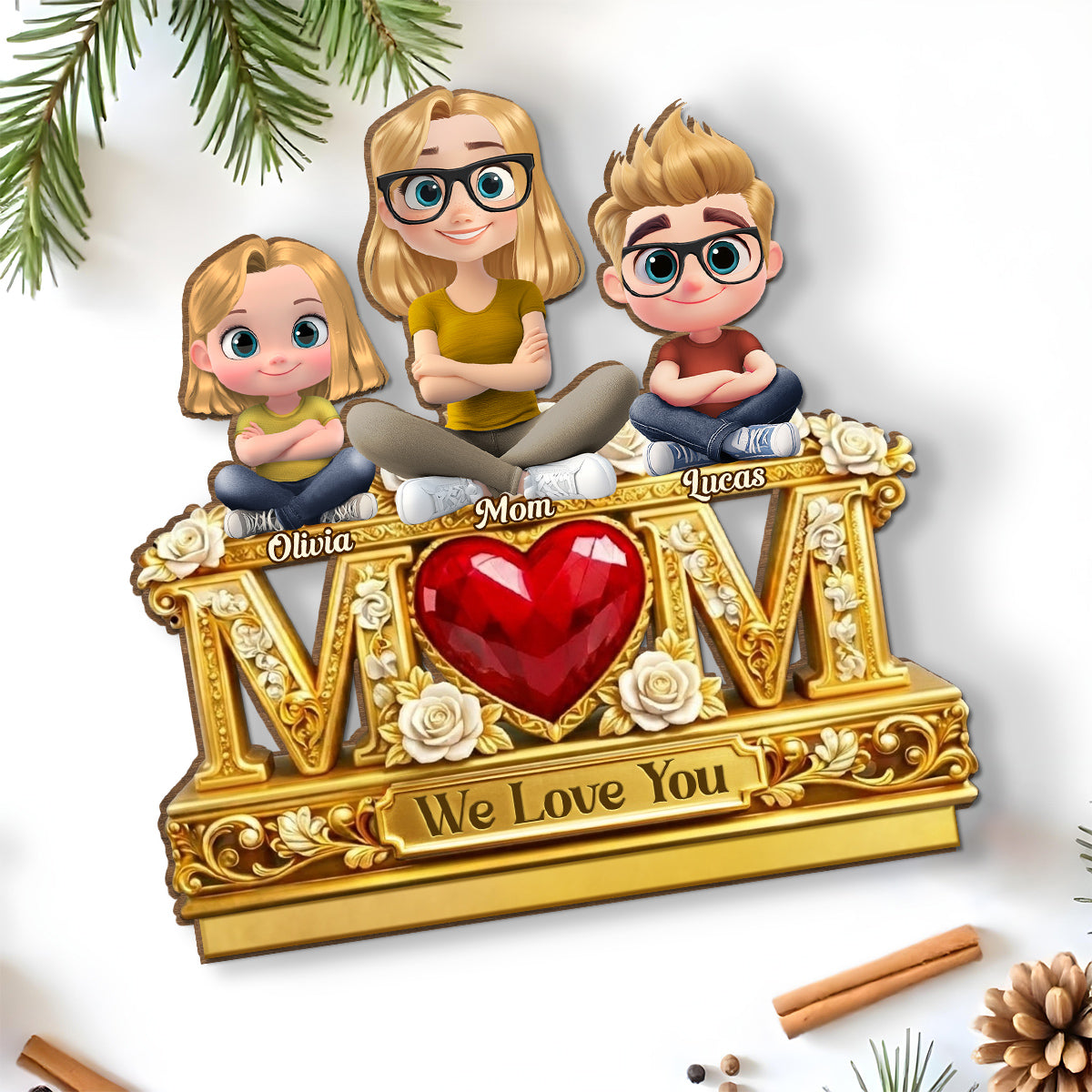 Custom Mother's Day Decor, Gift for Mom & Grandma • We Love Mommy - Personalized 2-Layer Wood Plaque With Flat Base