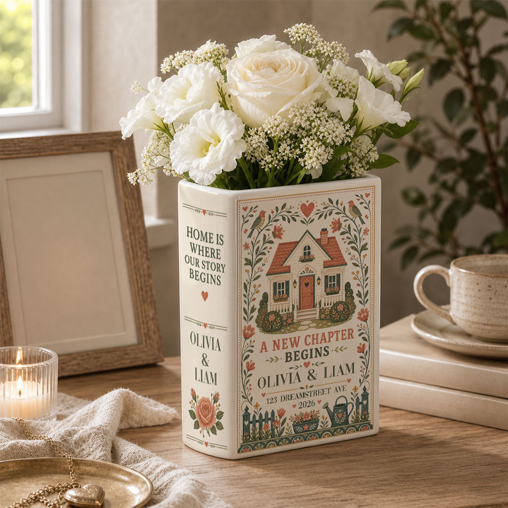 Our Story Begins Right Here - Personalized Ceramic Book Vase