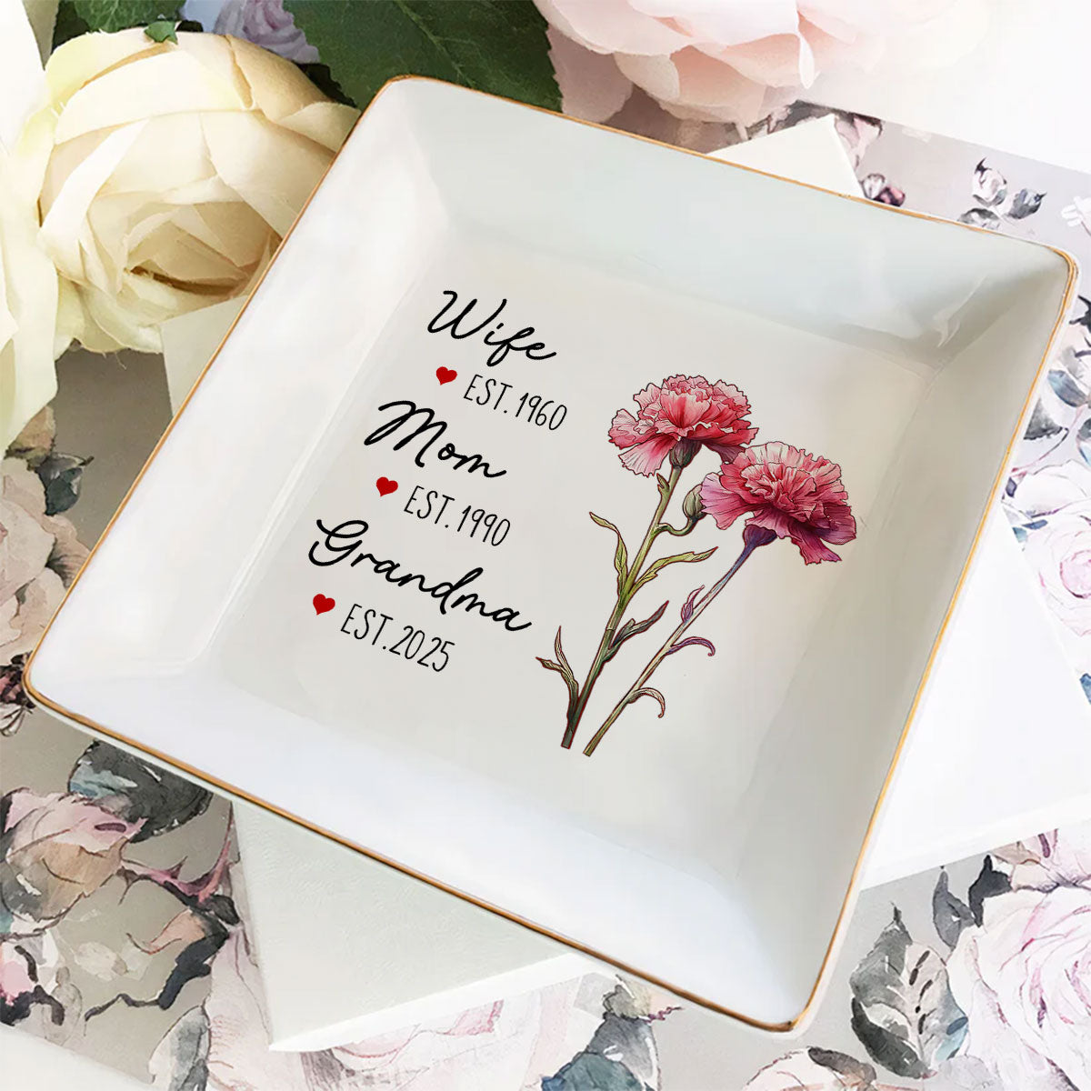 Custom Grandma Trinket Dish, Birthday Christmas Gift • Great Grandma - Personalized Jewelry Dish