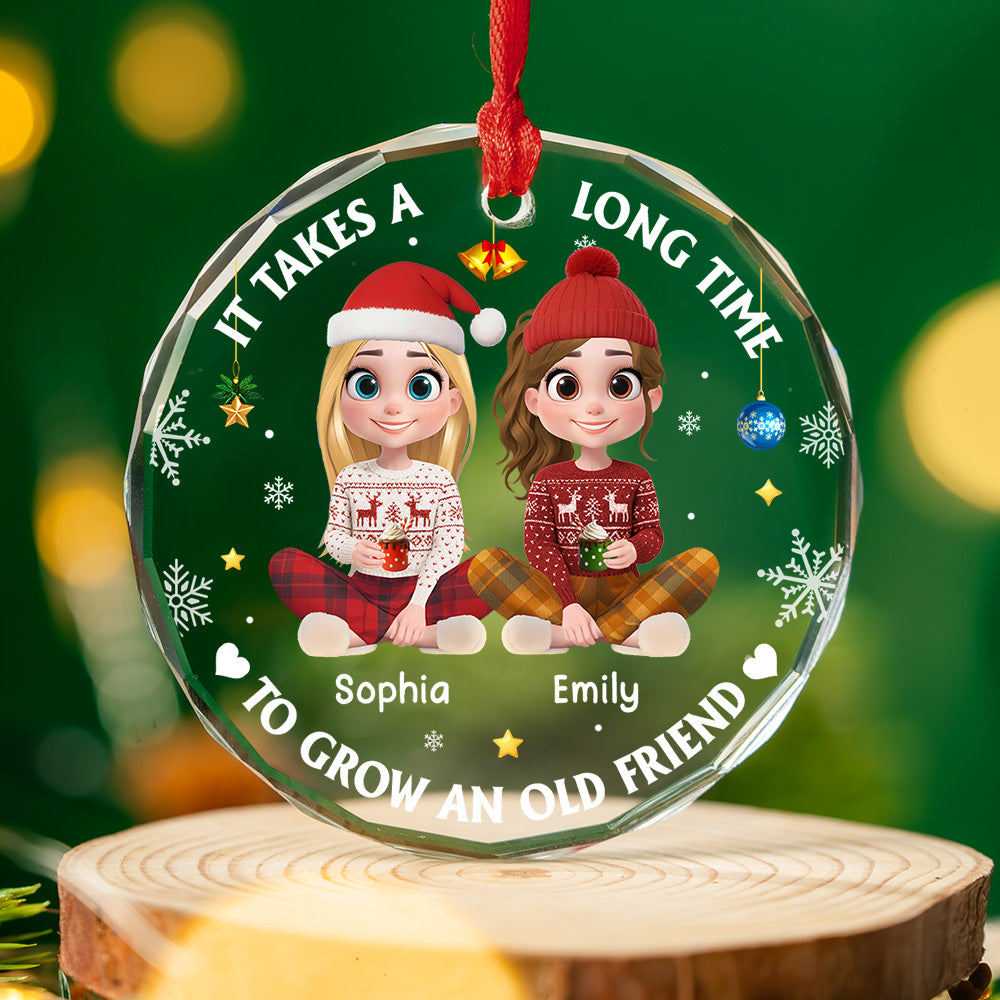 Custom Keepsake Christmas Ornament •  It Takes A Long Time To Grow An Old Friend Cartoonize - Personalized Glass Ornament