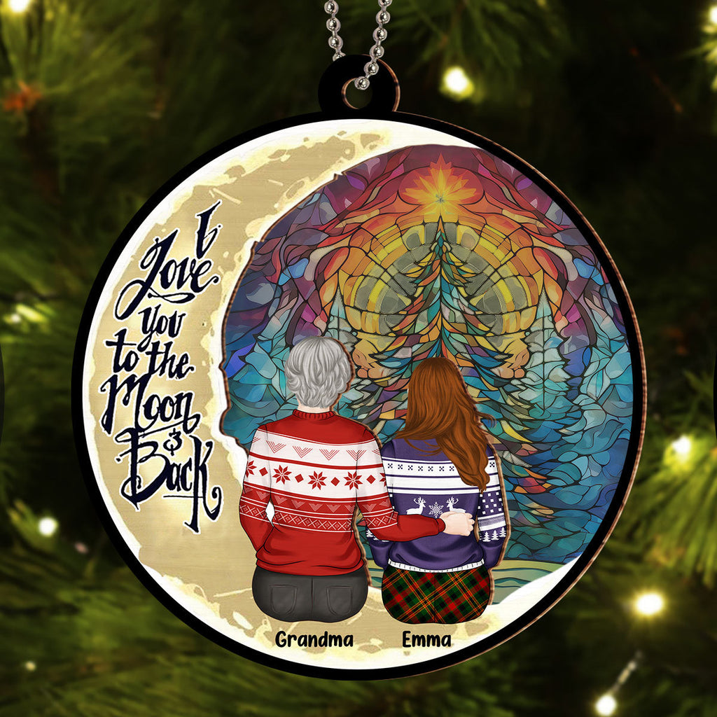 Custom Keepsake Christmas Ornament •  Grandma Grandkid To The Moon - Personalized Suncatcher Ornament