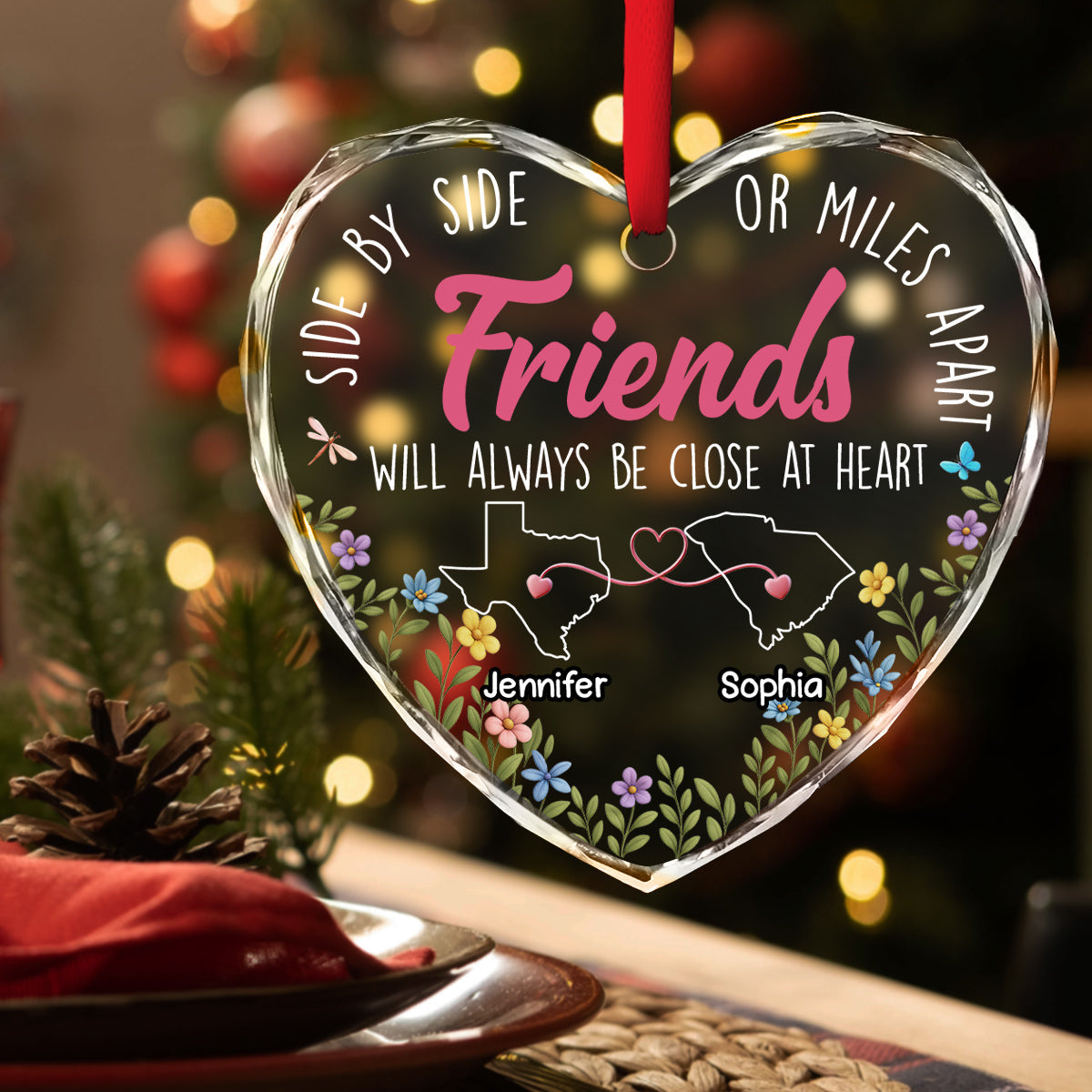 Custom Keepsake Christmas Ornament •  Heart By Heart - Personalized Glass Ornament