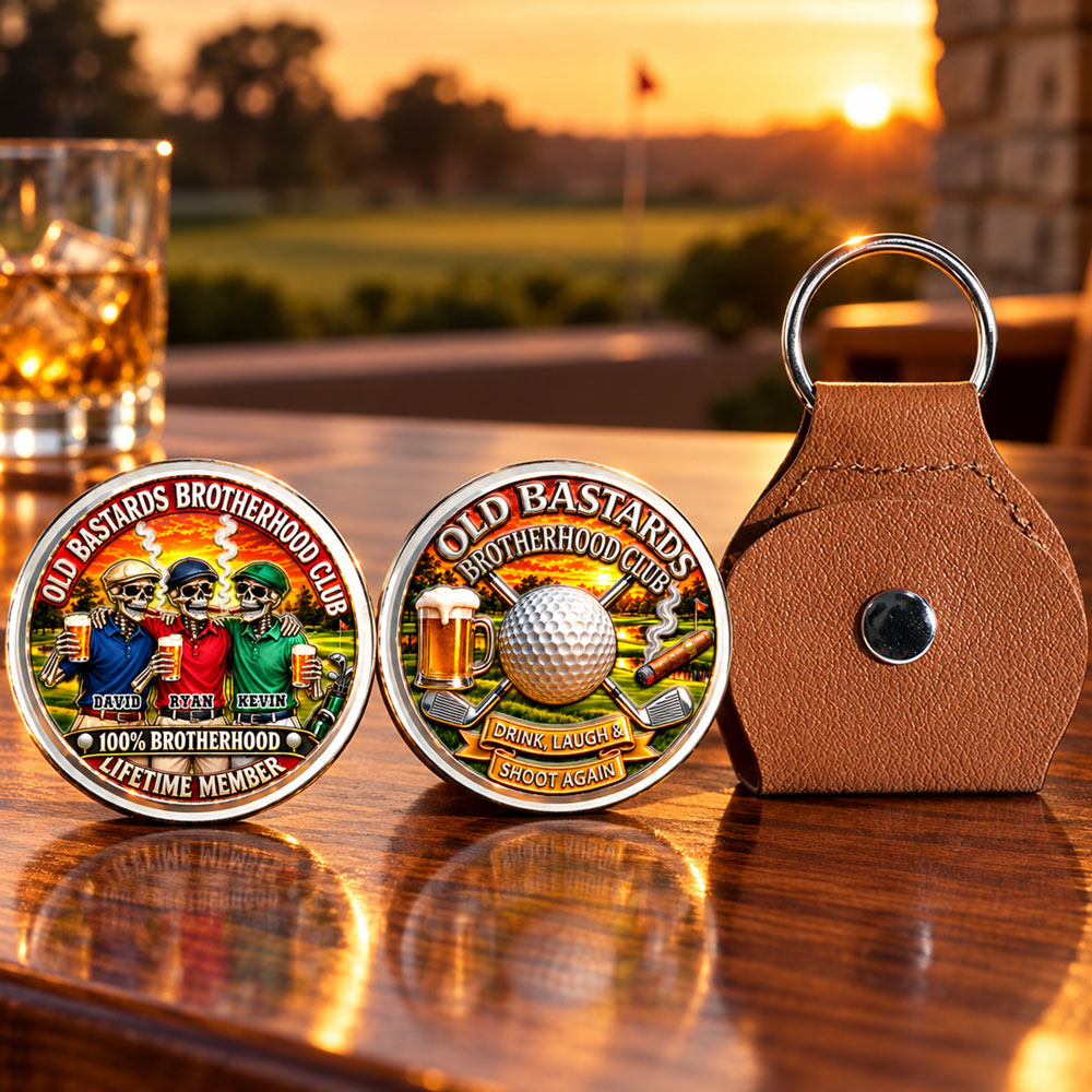Custom Besties Coin Keychain, Friendship Birthday Gifts • Brothers Tee Off Together Always - Personalized 3D Printing Pocket Hug