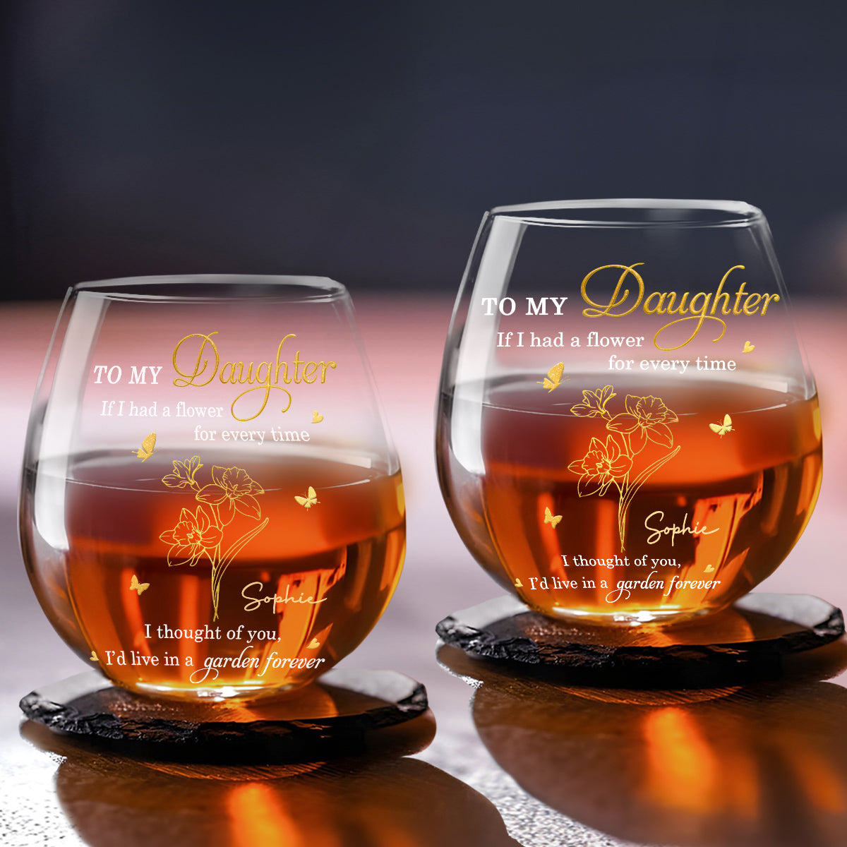 Always Thinking of You Daughter - Personalized Wine Glass
