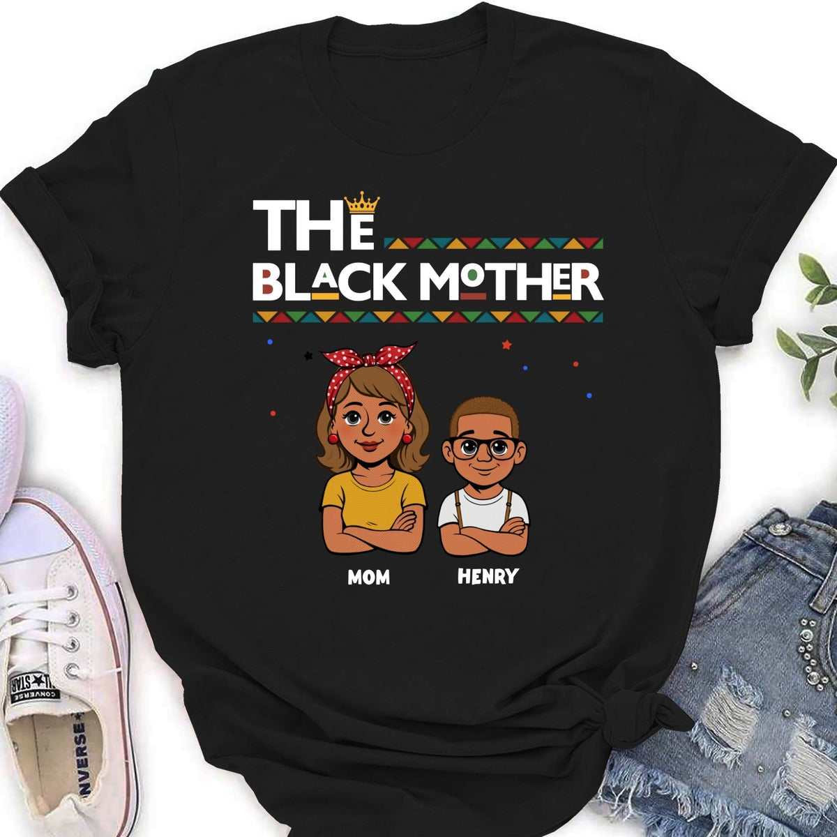 Custom Christmas & Birthday Gift for Mom, Grandma • The Blackmother - Personalized Shirt - Long Sleeve