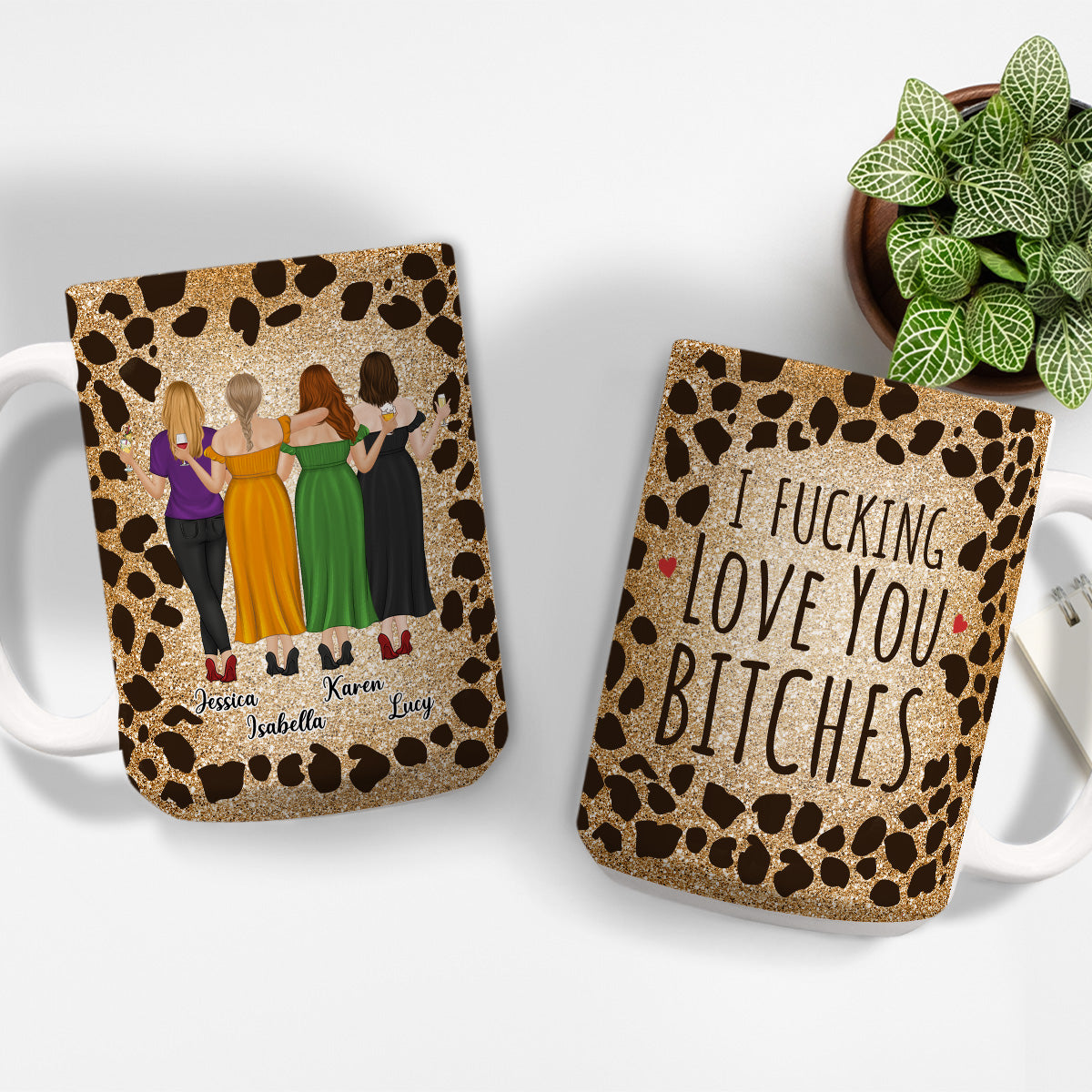 Custom Best Friend, Christmas & Birthday Friendship Keepsake Gift • I Love My Friend Leopard - Personalized Coffee Mug