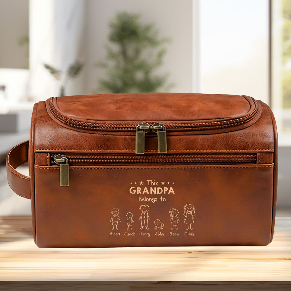 This Papa Belongs To - Personalized Engraved Leather Toiletry Bag