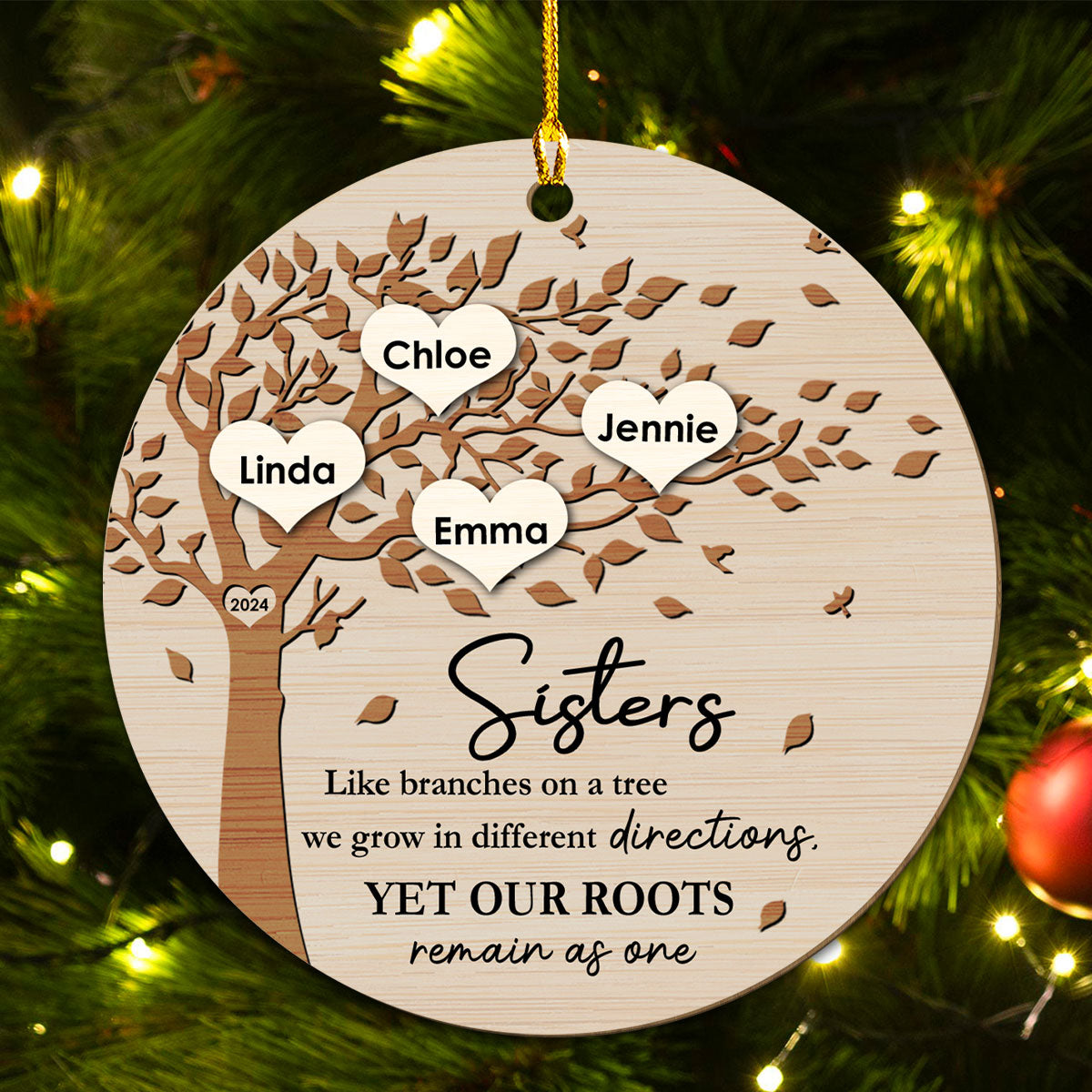 Custom Keepsake Christmas Ornament •  Our Roots Remain As One - Personalized Wood Ornament