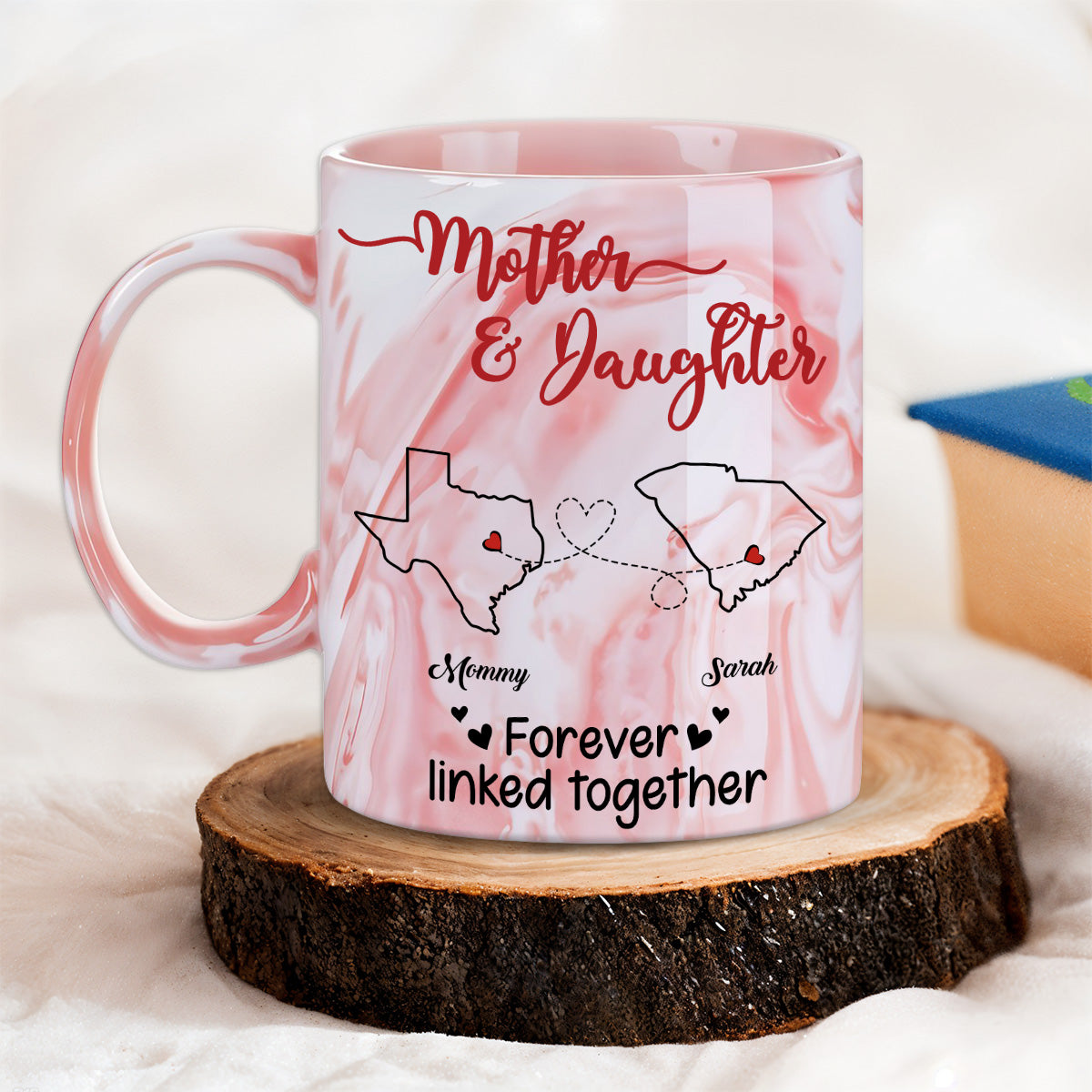 Custom Mother's Day Gift for Mom & Grandma • Forever Linked Together - Personalized Pink Marble Mug