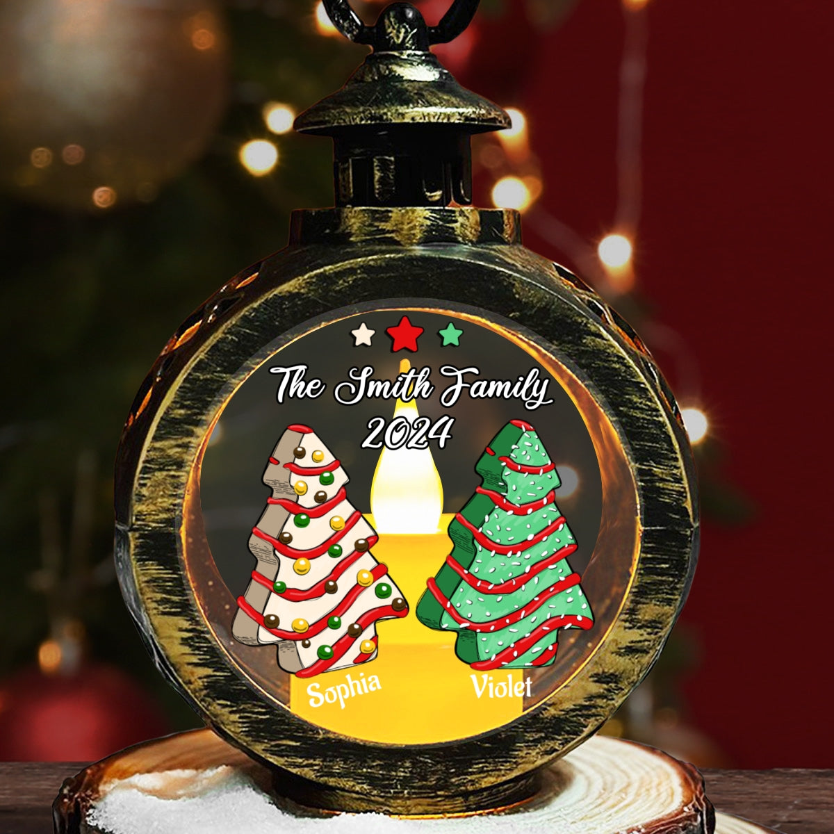 Custom Name Family Christmas Gifts, Holiday Decor • Christmas Tree - Personalized Christmas Lantern