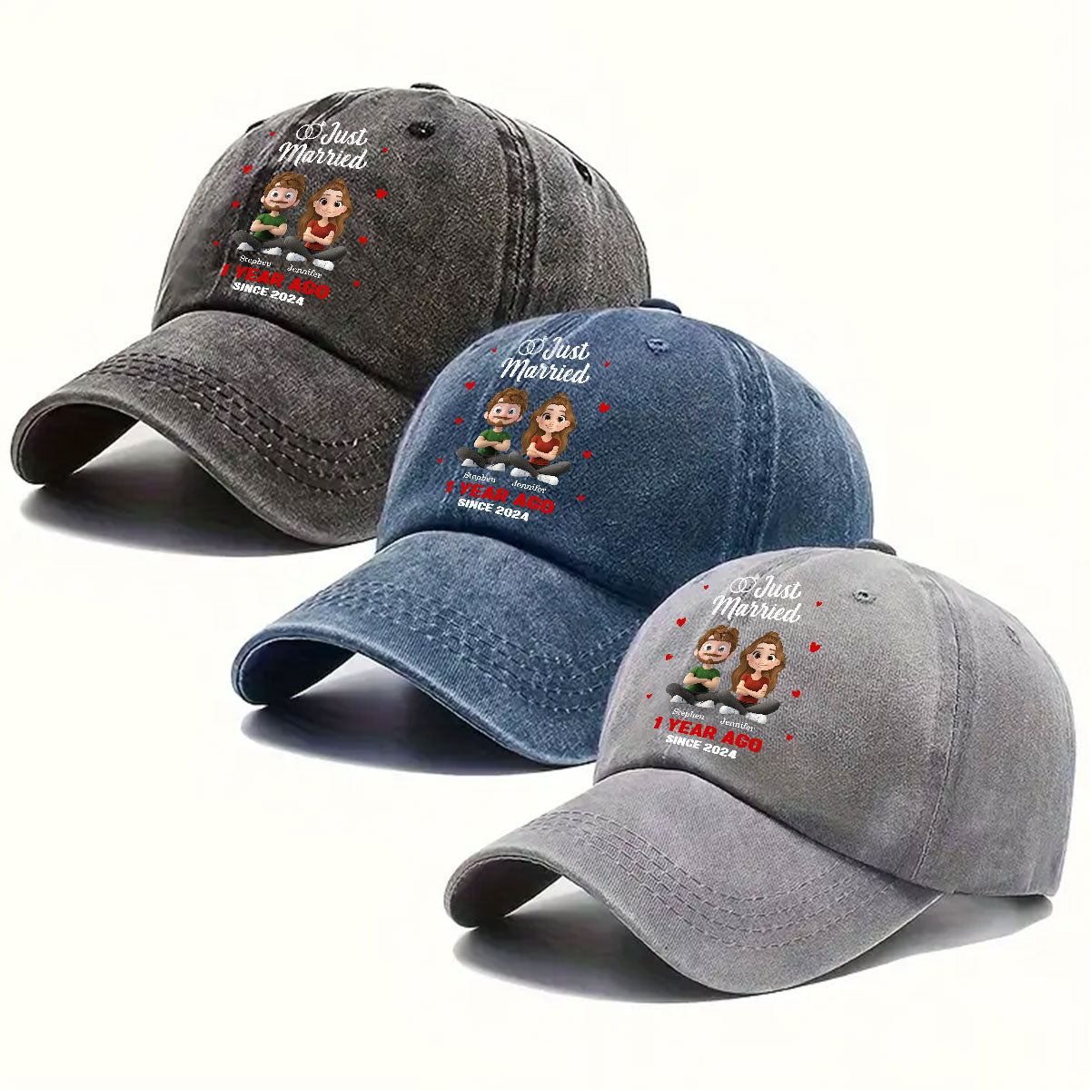 We Just Married - Personalized Vintage Washed Denim Cap
