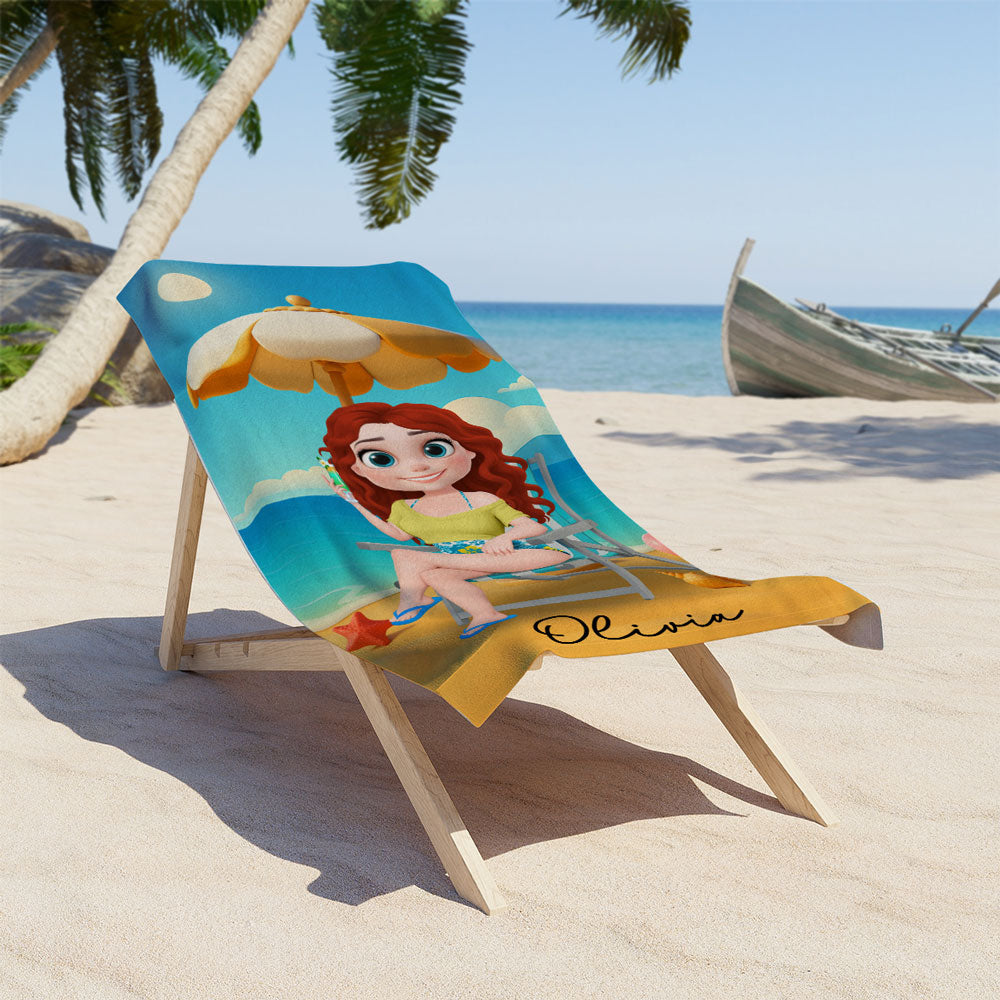 Multicolor Birth Flower Cartoon - Personalized Beach Towel