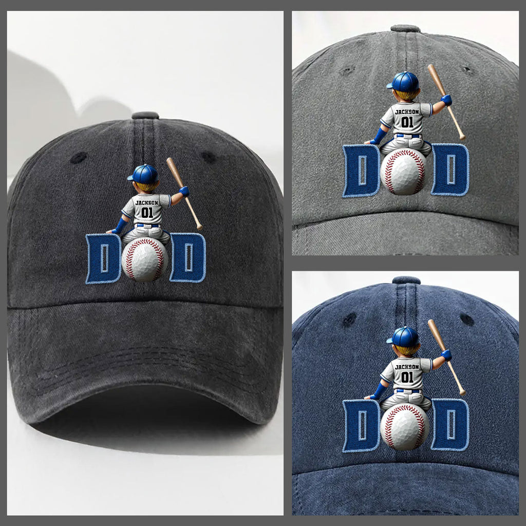 Custom Christmas Headwear Birthday Gifts for Dad • Proud Baseball Dad - Personalized Vintage Washed Denim Cap