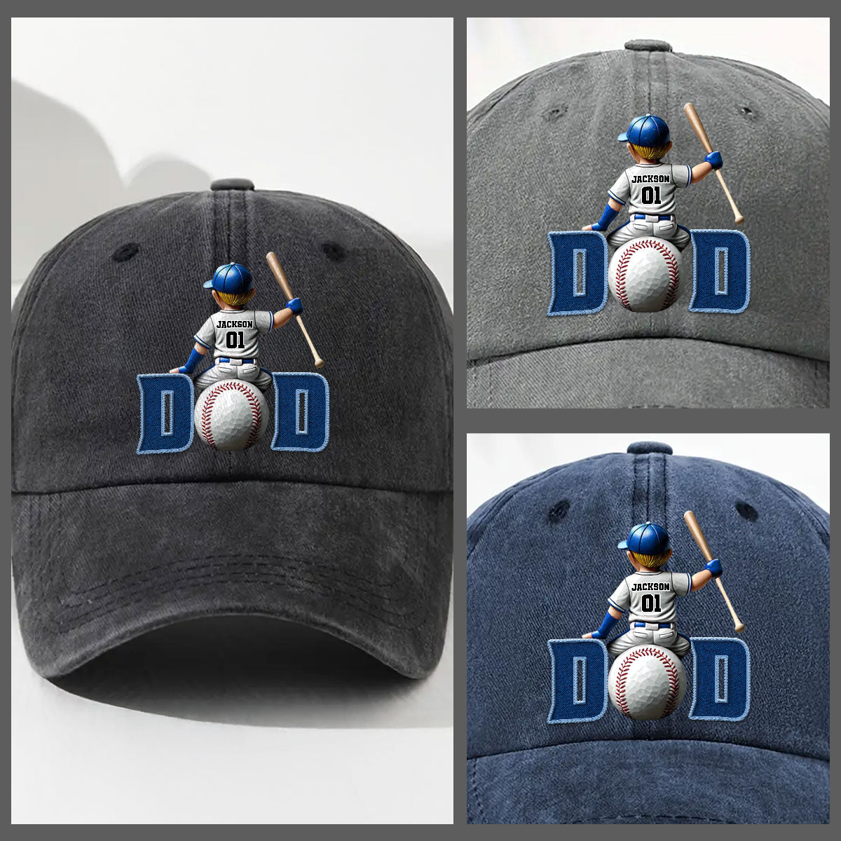 Custom Christmas Headwear Birthday Gifts for Dad • Proud Baseball Dad - Personalized Vintage Washed Denim Cap