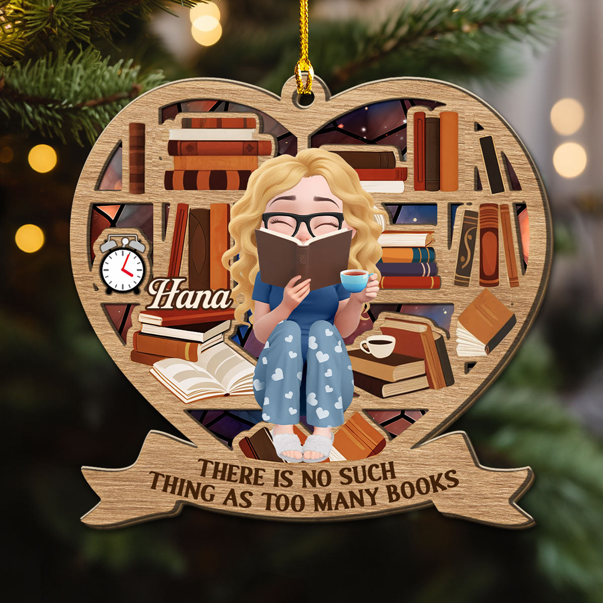 Custom Keepsake Christmas Ornament •  My Heart Belongs To Books - Personalized 3D Effect Wood Ornament
