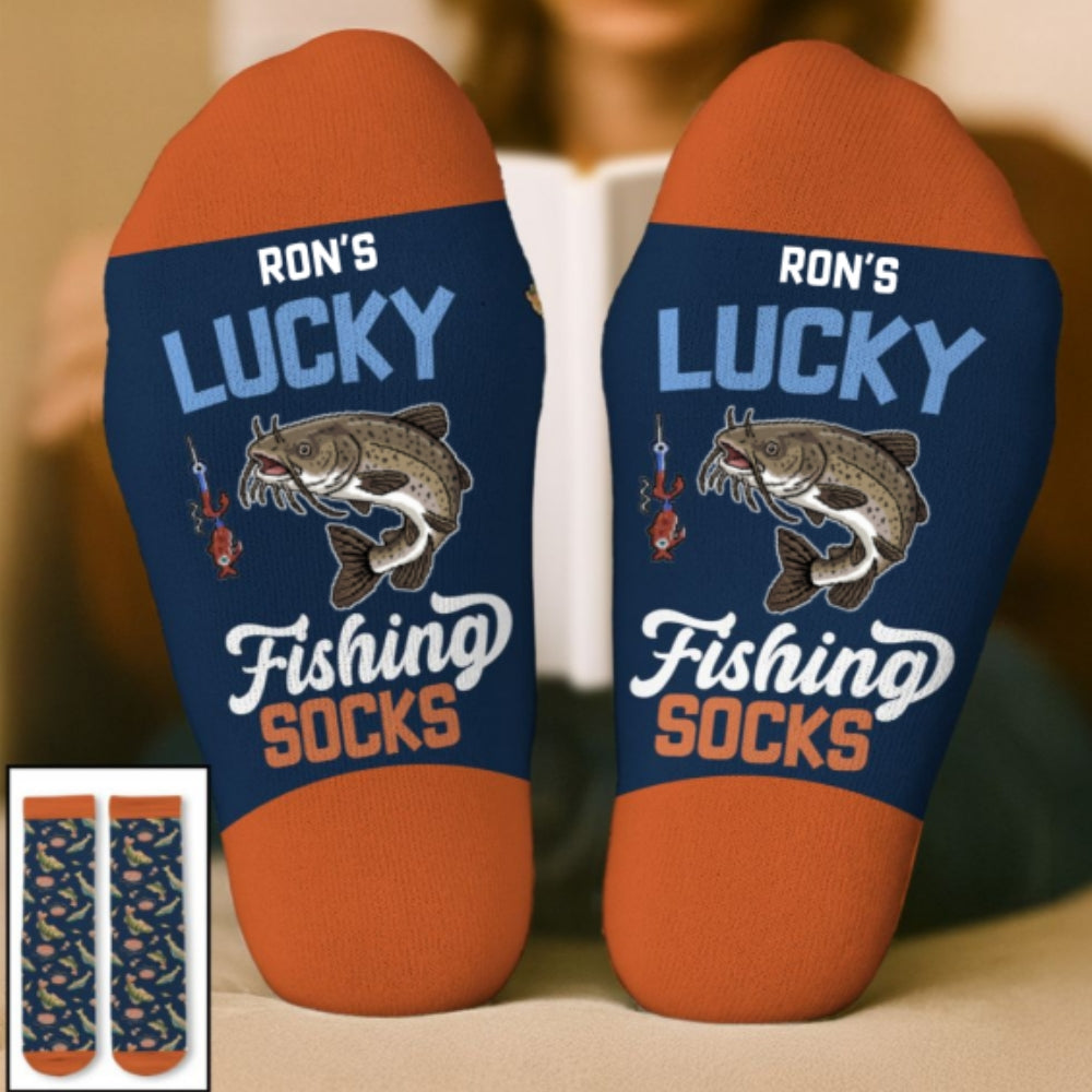 Custom Fishing Lover Gift, Outdoor Footwear For Fishermen • Lucky Fisherman - Personalized Crew Socks