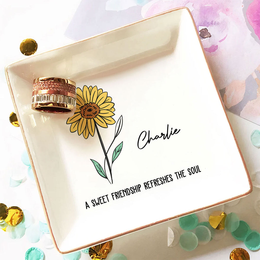 Custom Bestie Trinket Dish, Birthday Christmas Gift For Best Friend • Sweet Friendship - Personalized Jewelry Dish
