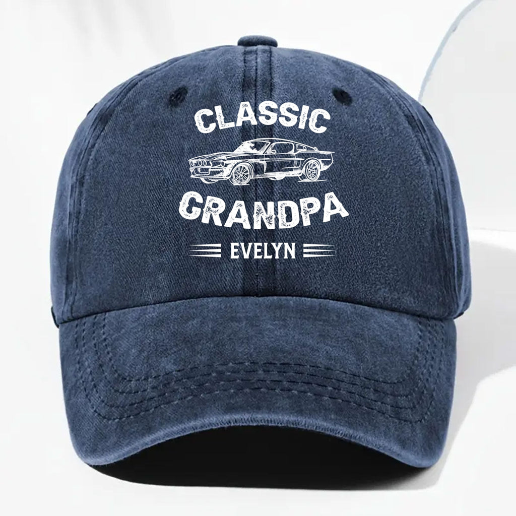 Custom Christmas Headwear Birthday Gifts for Grandpa • Classic Grandpa - Personalized Vintage Washed Denim Cap