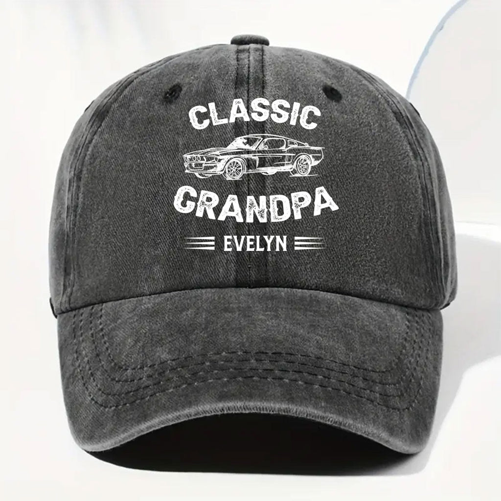 Custom Christmas Headwear Birthday Gifts for Grandpa • Classic Grandpa - Personalized Vintage Washed Denim Cap