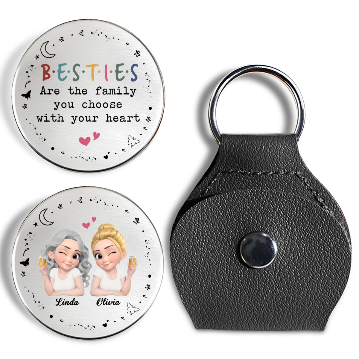 Custom Besties Coin Keychain, Friendship Birthday Gifts • Friends My True Family - Personalized Pocket Hug