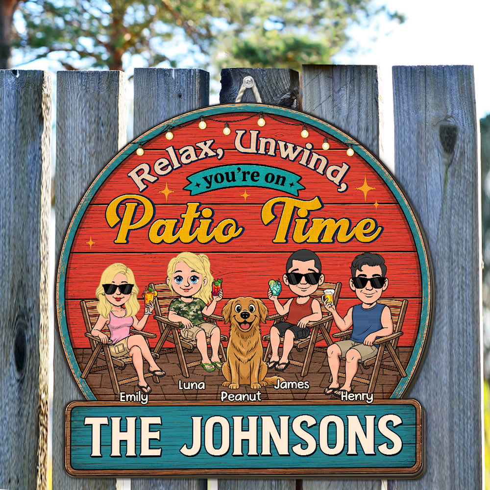 Custom Family Summer Backyard, Patio & Porch Decor • Unwind Relax Enjoy Repeat - Personalized Wood Sign