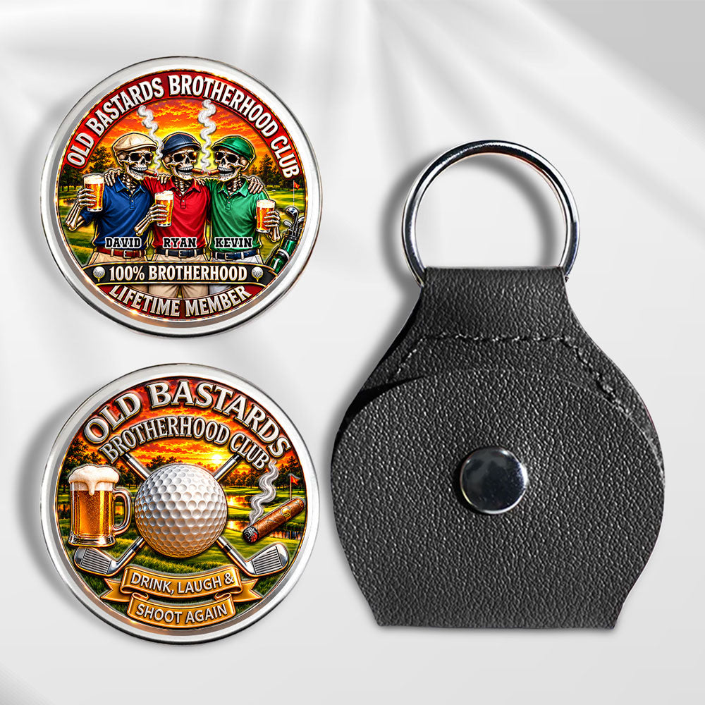 Custom Besties Coin Keychain, Friendship Birthday Gifts • Brothers Tee Off Together Always - Personalized 3D Printing Pocket Hug