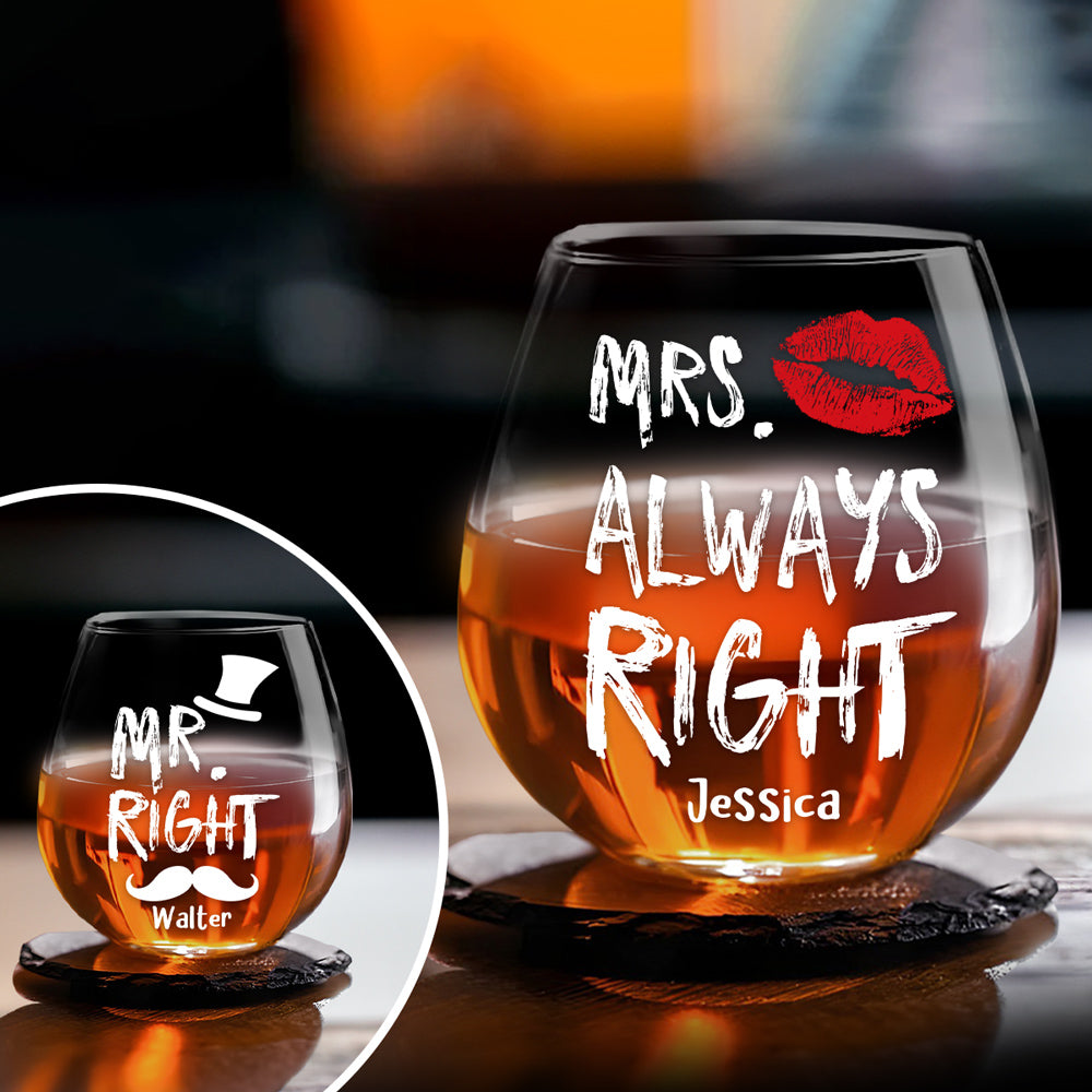 Mr And Mrs Right - Personalized Wine Glass