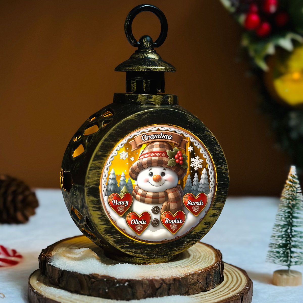 Custom Name Christmas Gifts for Grandma, Holiday Decor • Love From Mom Grandma - Personalized Christmas Lantern