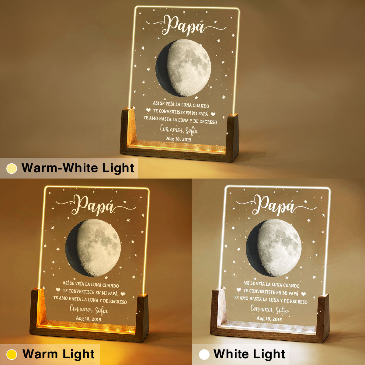 Custom Anniversary, Wedding, Christmas Gift For Husband, Him• Así Se Veía La Luna - Placa Personalizada Con Base De Nogal