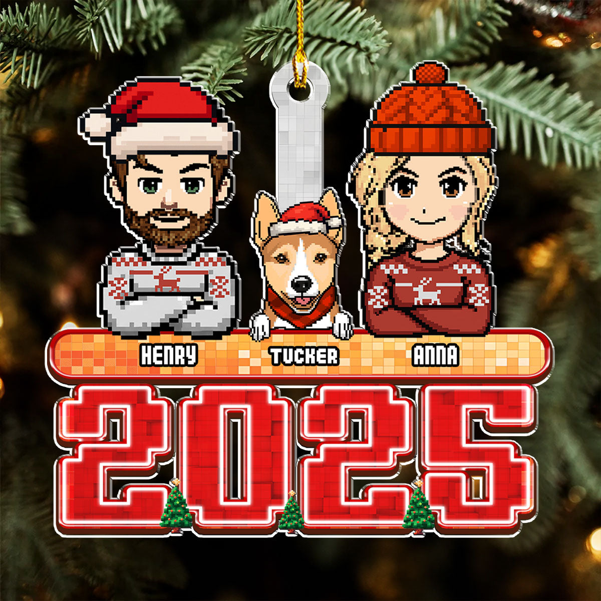 Custom Family Ornament, Christmas Gift for Family Members •  Family Pixel 2025 - Personalized Acrylic Ornament