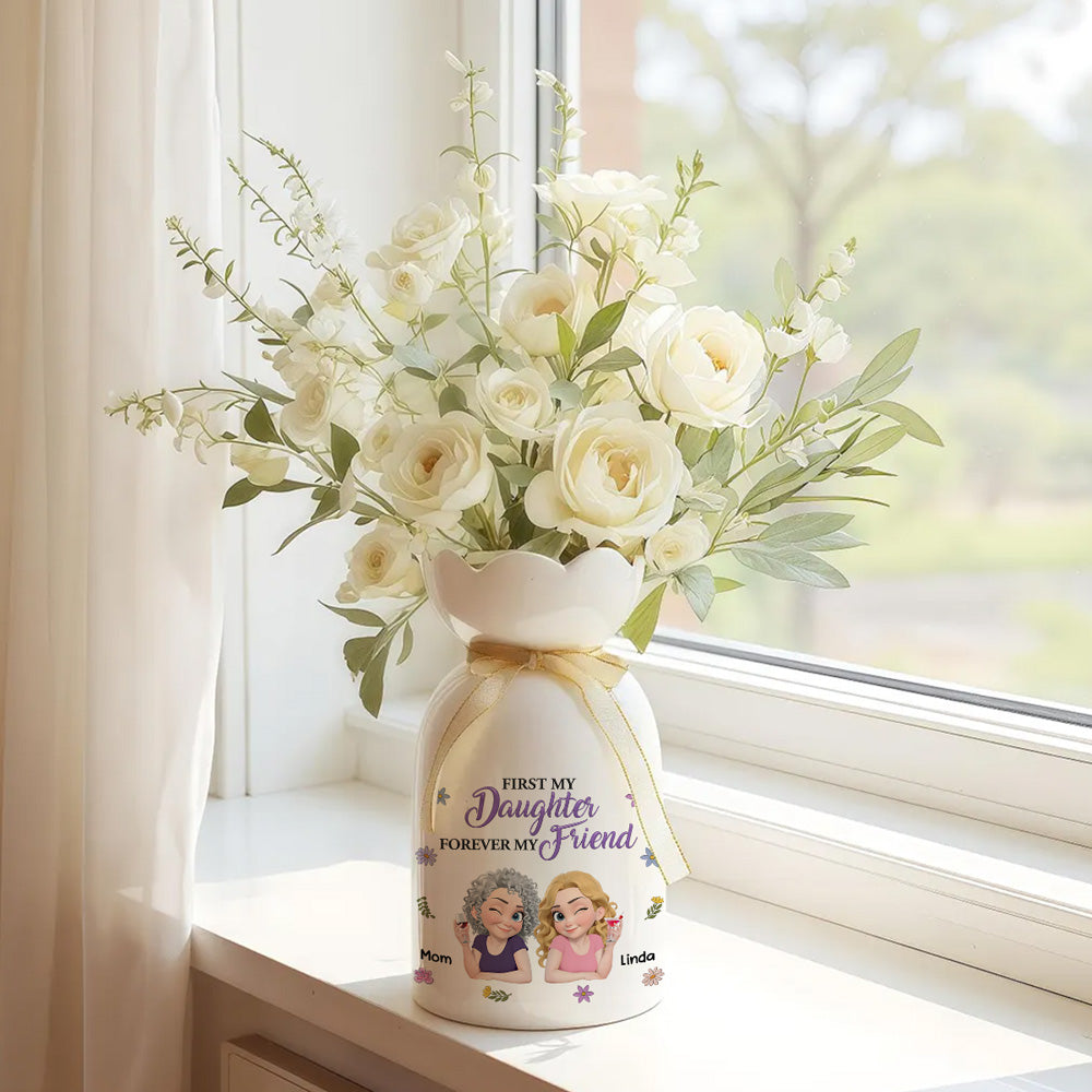 Mother Daughter Friend Forever - Personalized Ribbon Tie Flower Vase