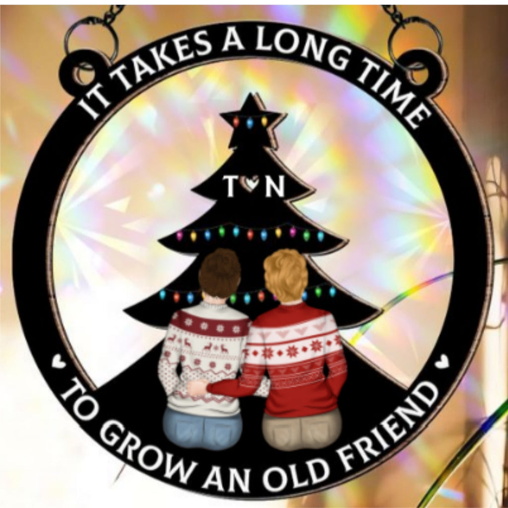 Custom Best Friend Hanging Decor, Friendship Birthday Gifts • True Friendship Takes Time - Personalized Rainbow Suncatcher