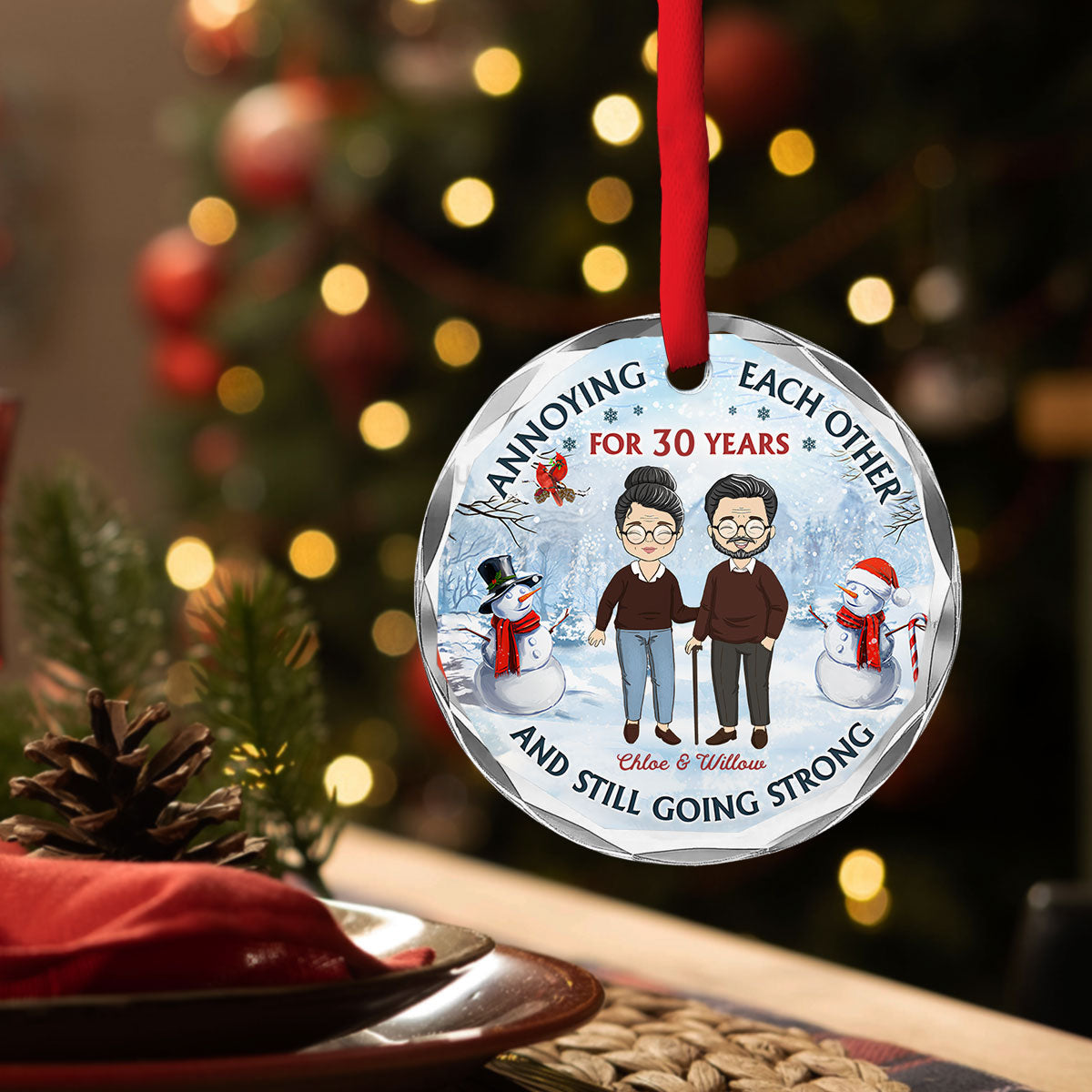Custom Couple Christmas Ornament, Anniversary Gift •  Old Couple Annoying Each Other - Personalized Glass Ornament