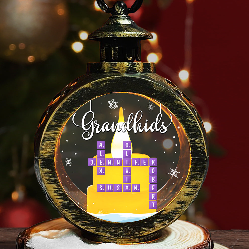 Custom Name Christmas Gifts for Grandma, Holiday Decor • Grandkids Crossword Christmas - Personalized Christmas Lantern
