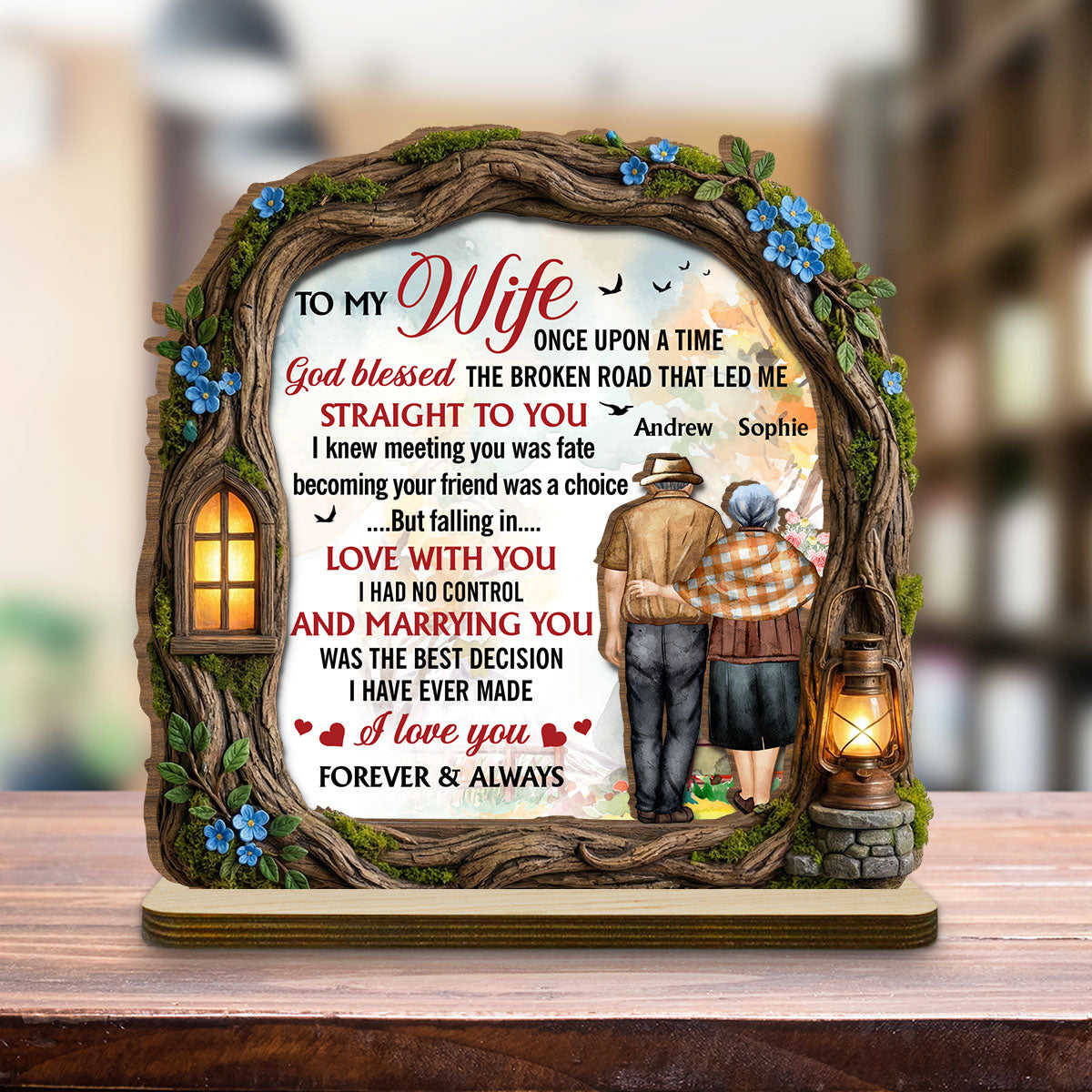 Custom Decor for Wife, Gift for Her • Led Me To You - Personalized 2-Layer Wood Plaque With Flat Base