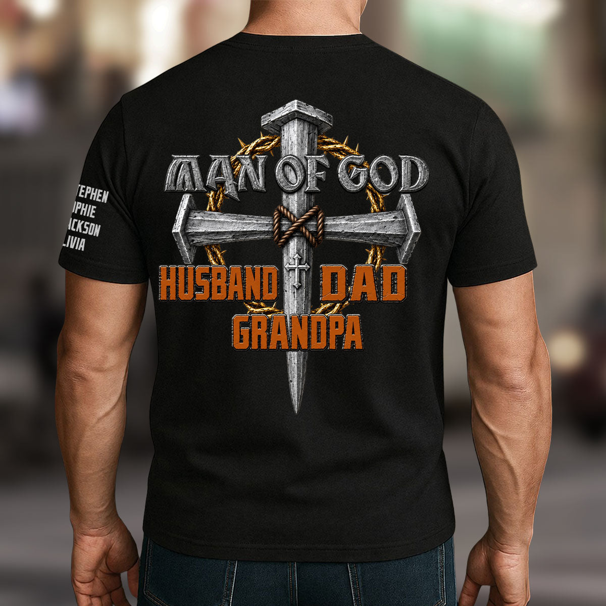 Custom Christmas & Birthday Gift for Dad, Grandpa • The Man Of God - Personalized Shirt With Design On Sleeve