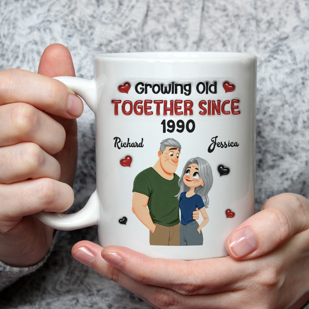 Custom Anniversary Keepsake Gifts For Couple • Growing Old - Personalized 3D Inflated Effect Mug