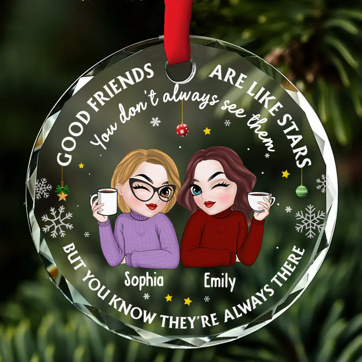 Custom Friendship Christmas Ornament, Best Friend Gift •  Friend Are My Star - Personalized Glass Ornament
