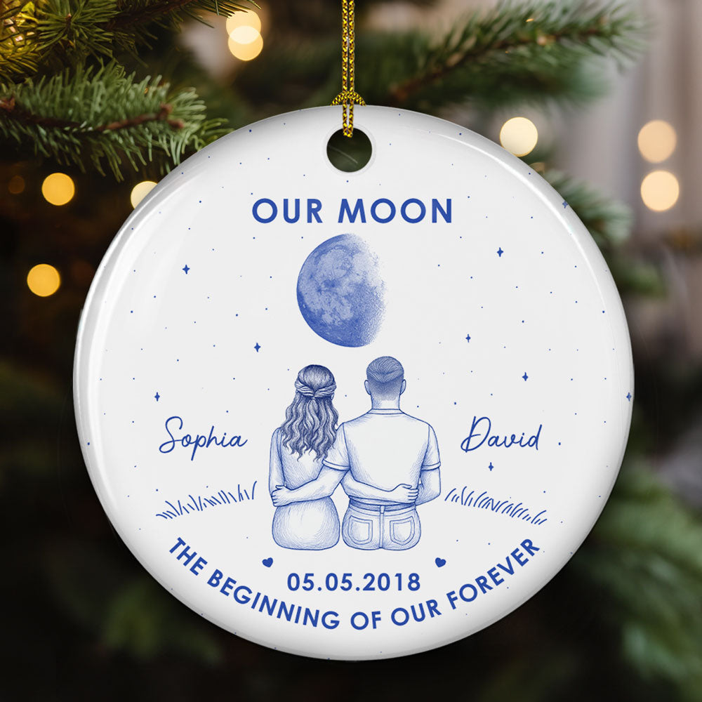 Custom Couple Christmas Ornament, Anniversary Gift •  Our Beginning- Personalized Ceramic Ornament