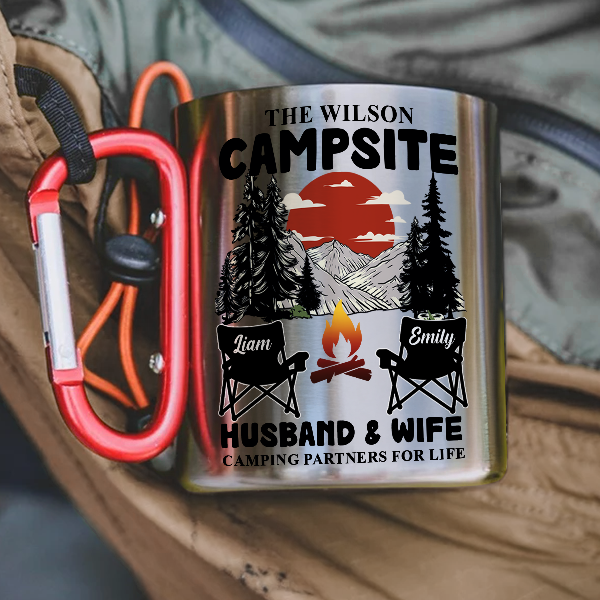 Custom Anniversary Keepsake Gifts For Couple • Camping Partners For Life - Personalized Carabiner Mug