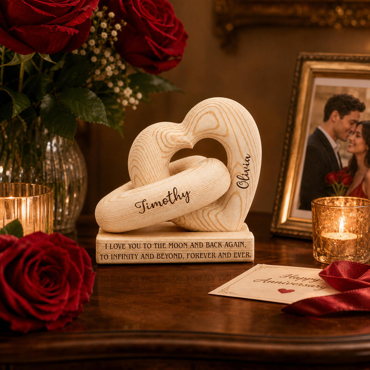 Love You To The Moon And Back - Personalized Heart Sculpture With Base