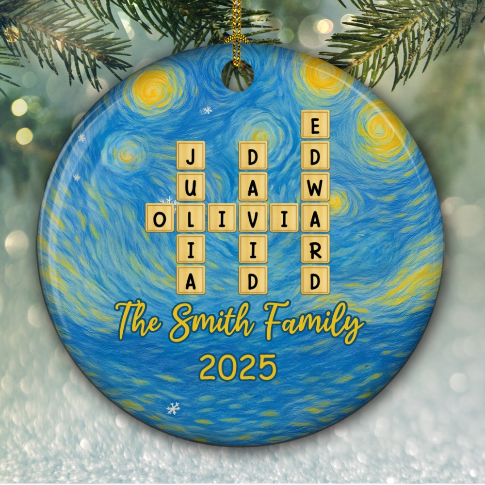 Custom Family Ornament, Christmas Gift for Family Members •  Joyful Family Christmas - Personalized Ceramic Ornament