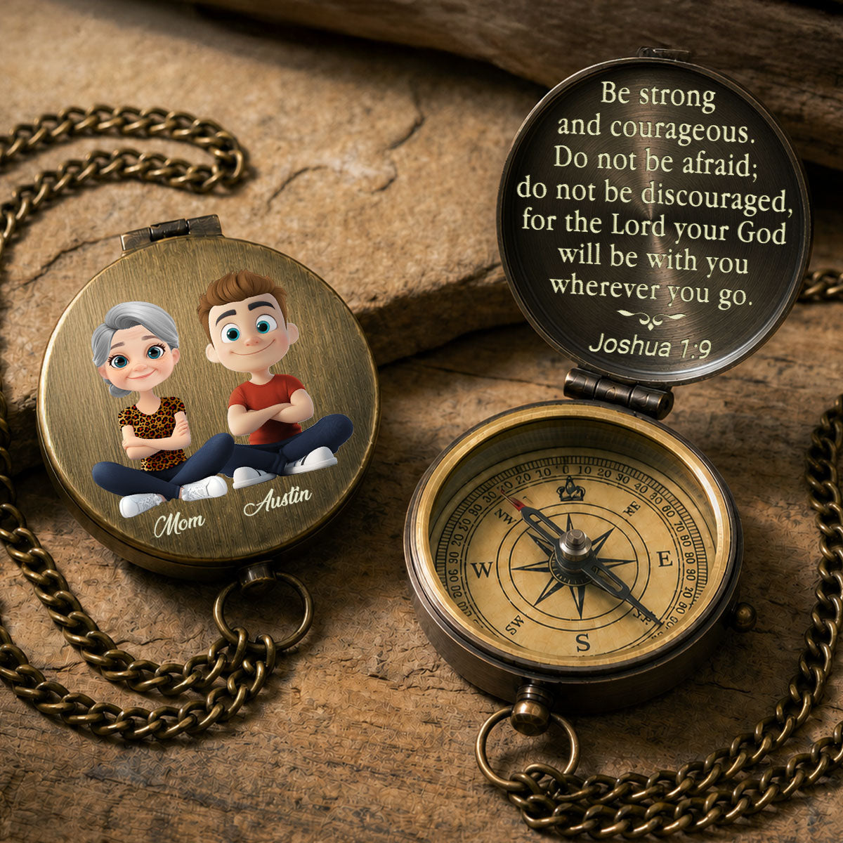 Be Strong And Courageous - Personalized Pocket Compass